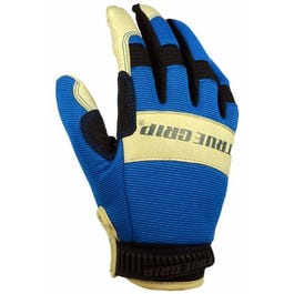 Hybrid Leather Work Gloves, Pigskin/Spandex, Blue, X-Large