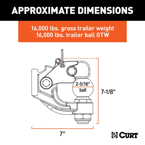 Curt Ball & Pintle Hitch (2-5/16 Ball, 16,000 lbs. Ball Capacity) #48200